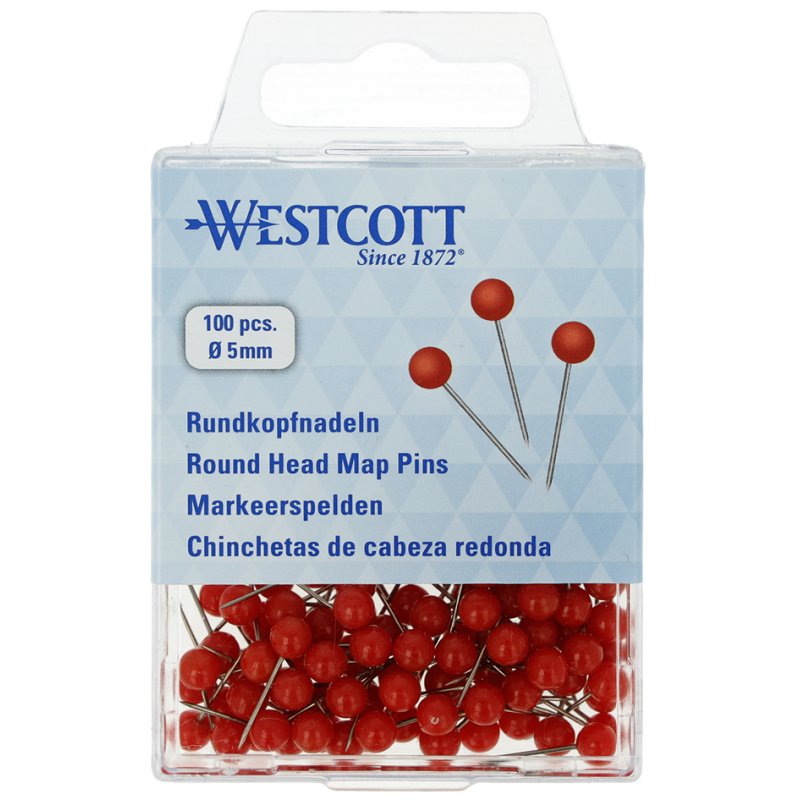 WESTCOTT épingles de marquage assortiment couleurs, taille 5, 16 mm, 100 pièces